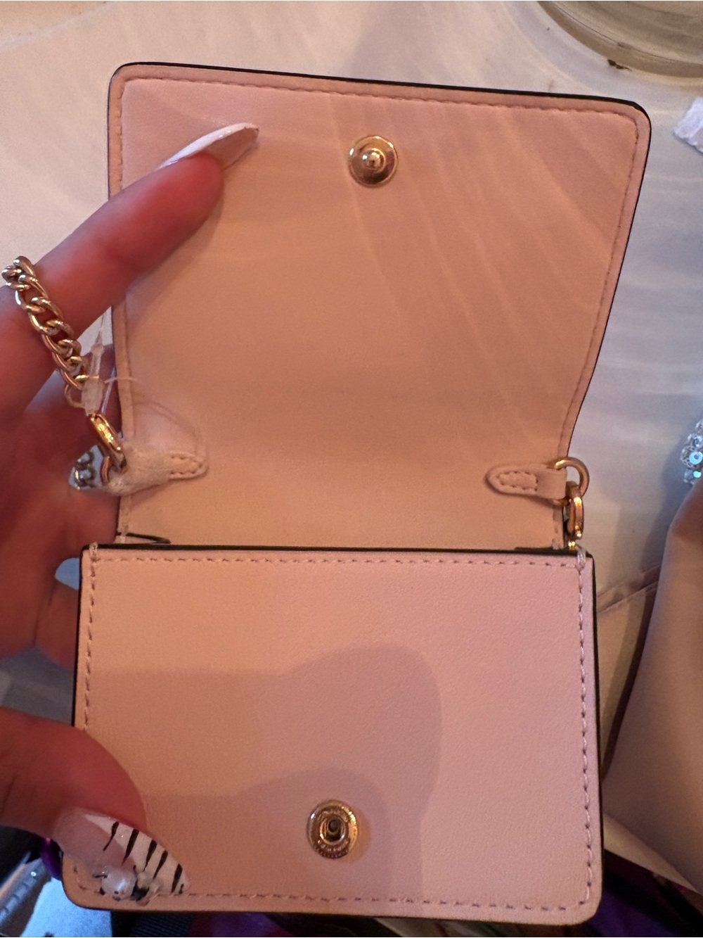 Coach Blush Pink Floral Card Case with Gold Chain - Picture 3 of 5
